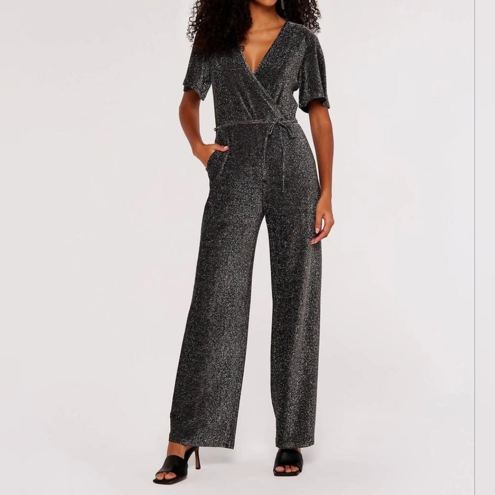NEW APRICOT Sparkle Angel Sleeve Jumpsuit in Silver